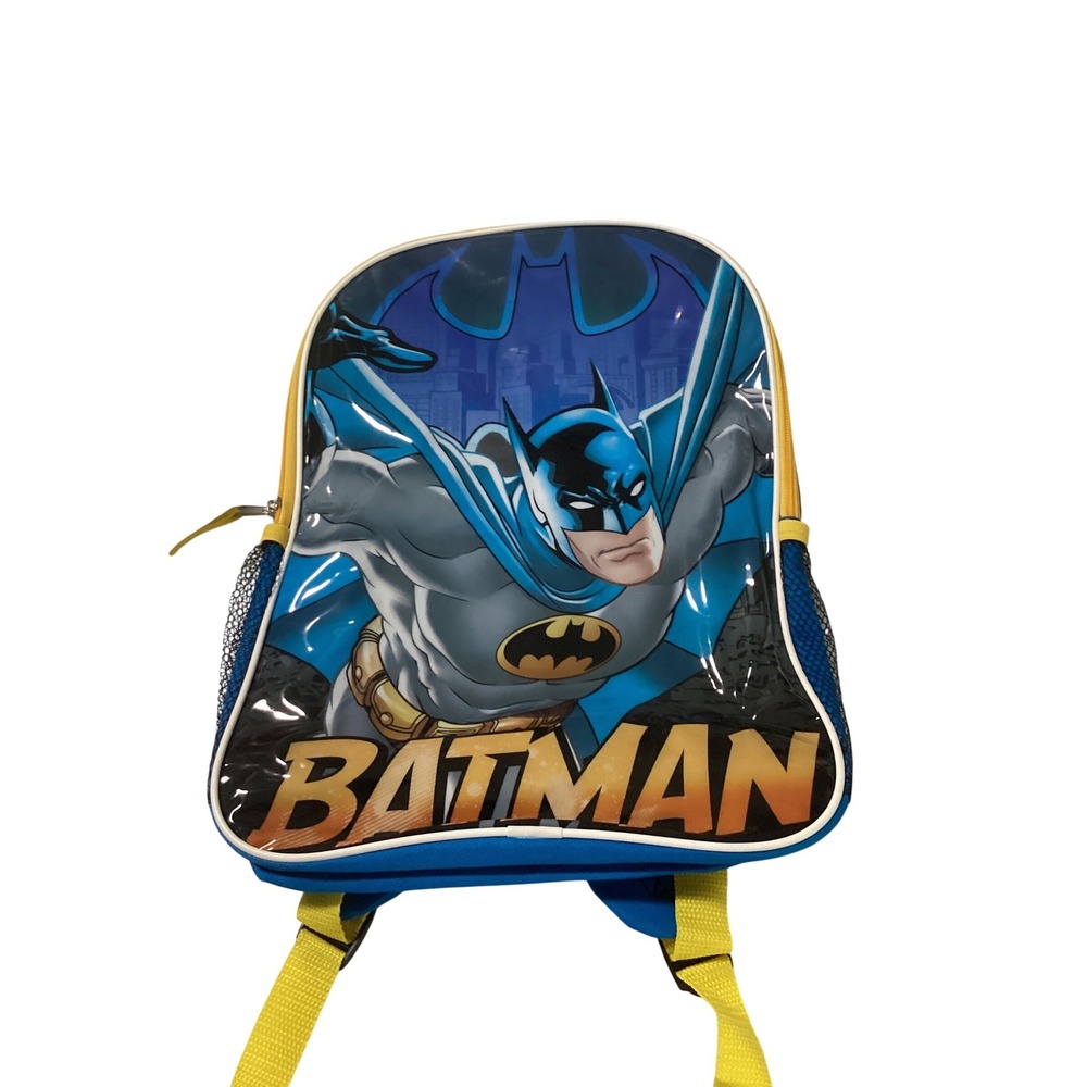 Batman DC Comics Kids Backpack Blue Yellow Superhero School Bag Graphic Print